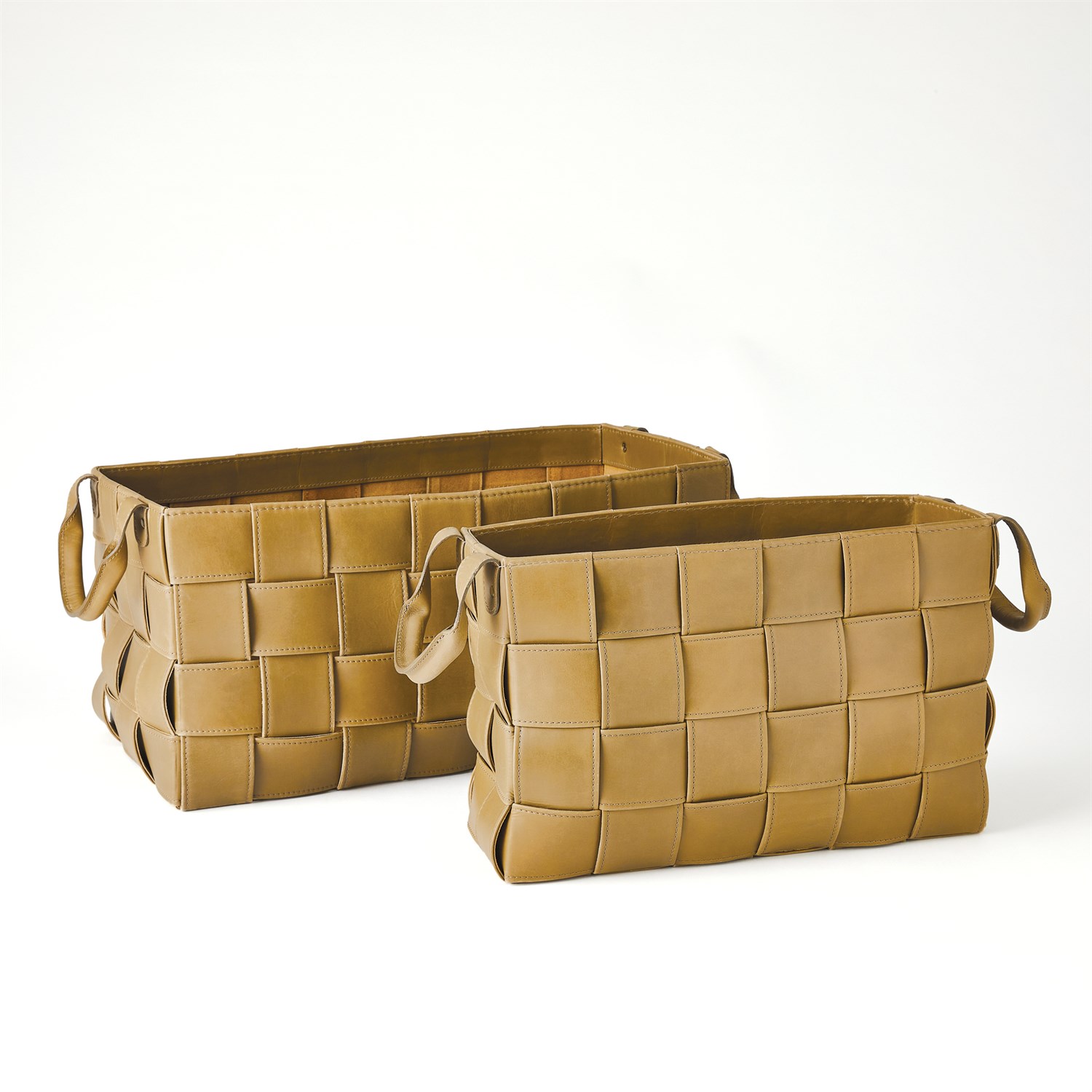 Global Views Soft Woven Leather Basket, Large / Black