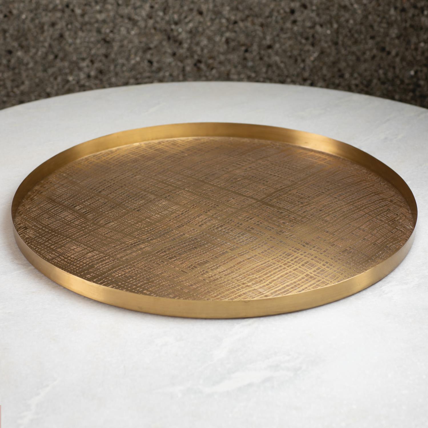 Plaid Etched Tray-Antique Brass